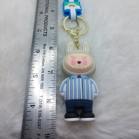 2/$25 Labubu blue strip shirt keychain with strap "Strive" - Picture 3 of 6